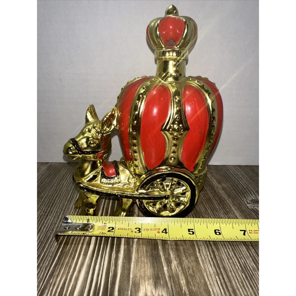Donkey Liquor Decanter Red Gold Crown Cart Vintage Some Flaws